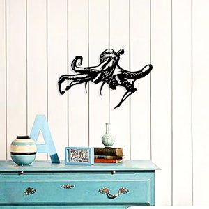 Metal Wall Hanging Octopus Decor, 18" x 12", BLK
